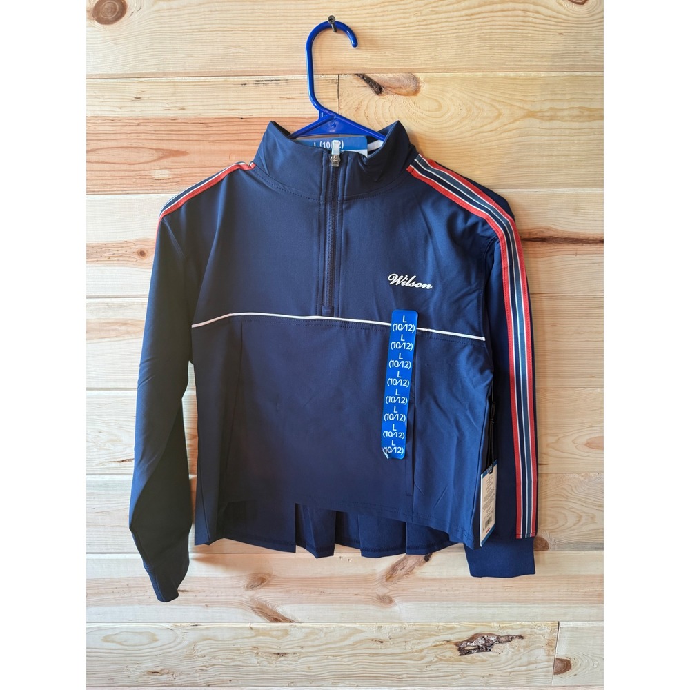 Wilson Girls Navy Blue Quarter Zip Pullover Jacket Red White Stripe Size L 10/12
